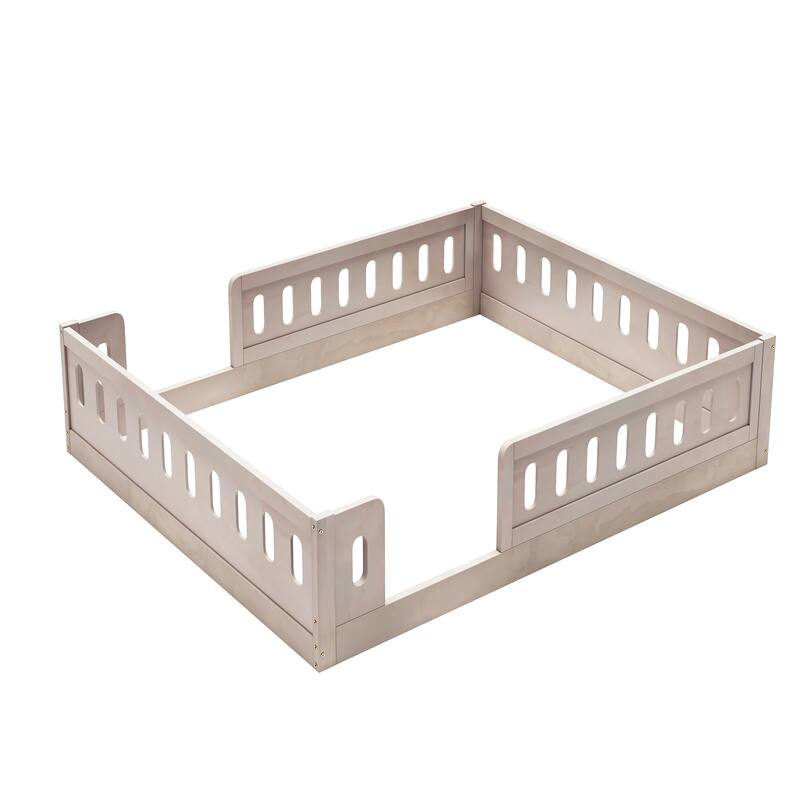 Roomfitters Full Size Wood Platform Bed with Semi-Enclosed Guardrail, Low Profile