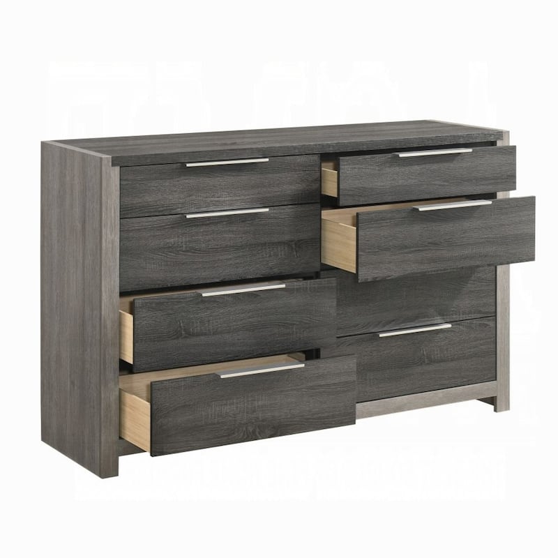 Joho Wide Dresser, 8 Storage Drawers with Metal Handles, Gray Wood