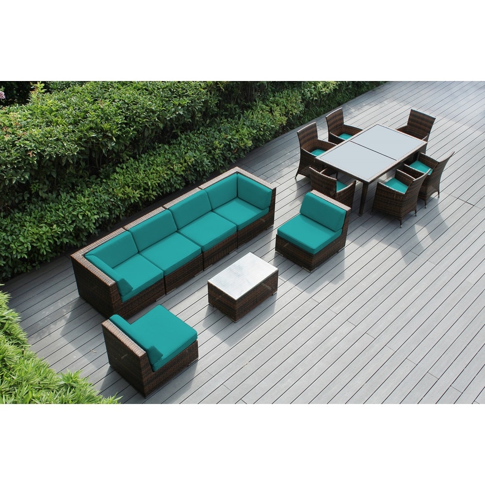 Ohana Outdoor Patio 14 Piece Mixed Brown Wicker Sofa and Dining Set