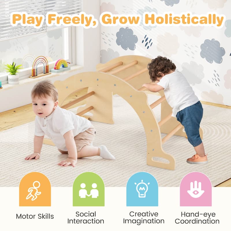 Costway Kids Climbing Arch Sensory Table Montessori Wooden Climber Toy - as pic shows - See Details