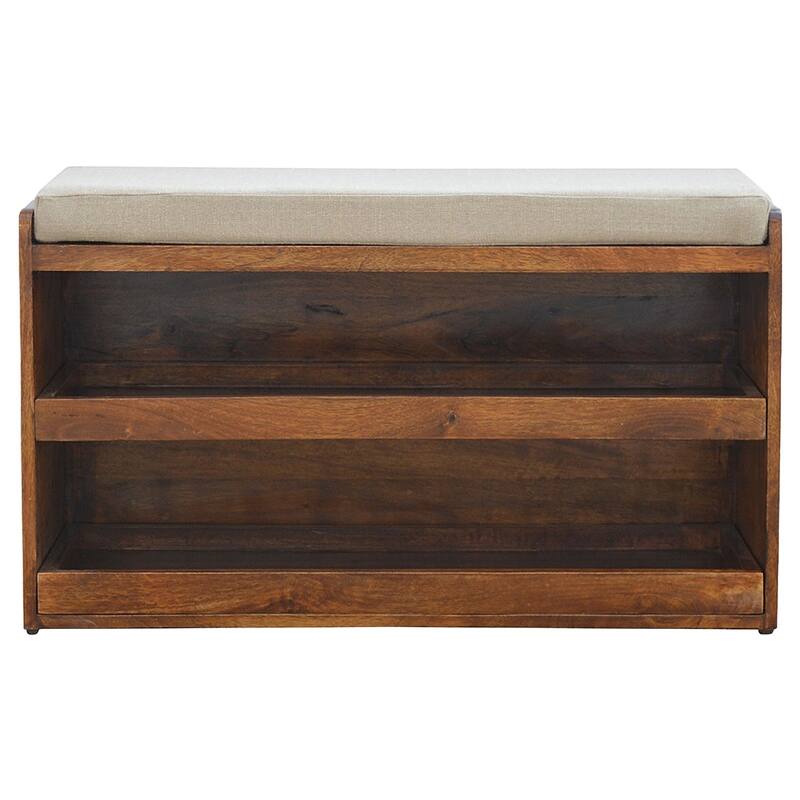 Artisan furniture soild wood and fabric Mud Linen Pull out Shoe Bench
