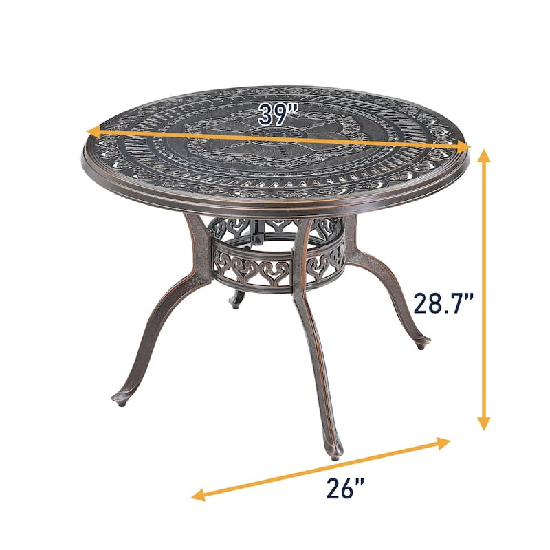 40" Outdoor Durable Cast Aluminum Construction Patio Dining Table