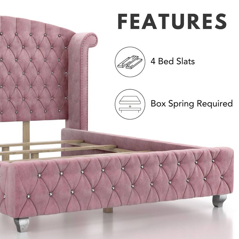 Vyvi Glam Pink Fabric 5-Piece Upholstered Panel Bedroom Set by Furniture of America
