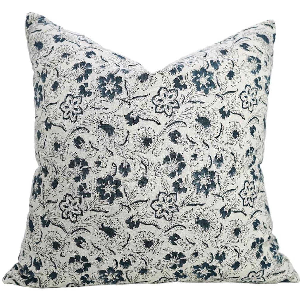Linen Farmhouse Block print pillow Cover Jarul