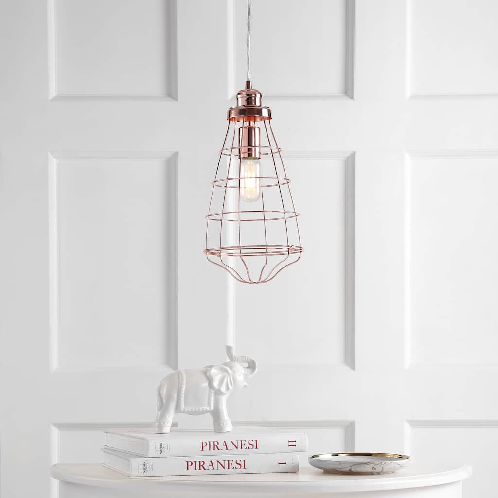 SAFAVIEH Lighting Scarlette Adjustable 1-Light Led Rose/ Gold Pendant - 7.5"x7.5"x16.8-88.8" - Copper - 8Wx8Dx89H