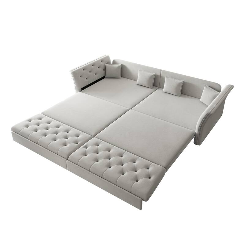 100" Oversize Pull Out Sofa Bed with Tufted Velvet Fabric - Convertible Sleeper Sofa for Living Room, Bedroom