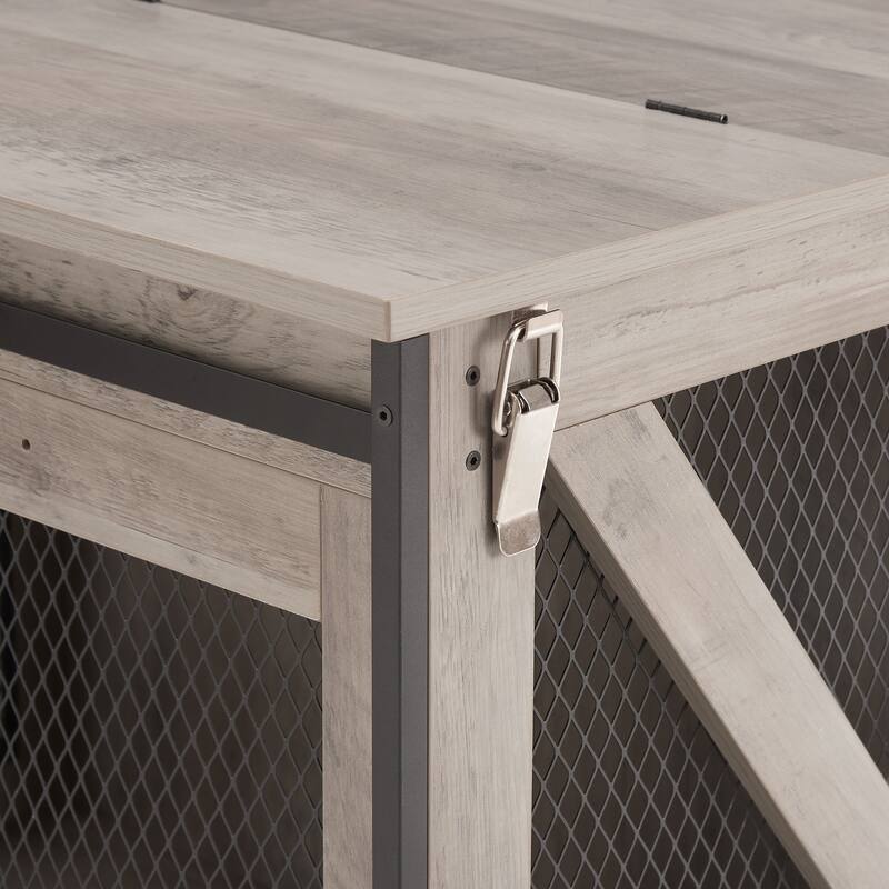 Flip-Top Plate Dog House Dog Cage Crate Furniture with Sliding Barn Door, Dog Kennel End Table with Detachable Divider
