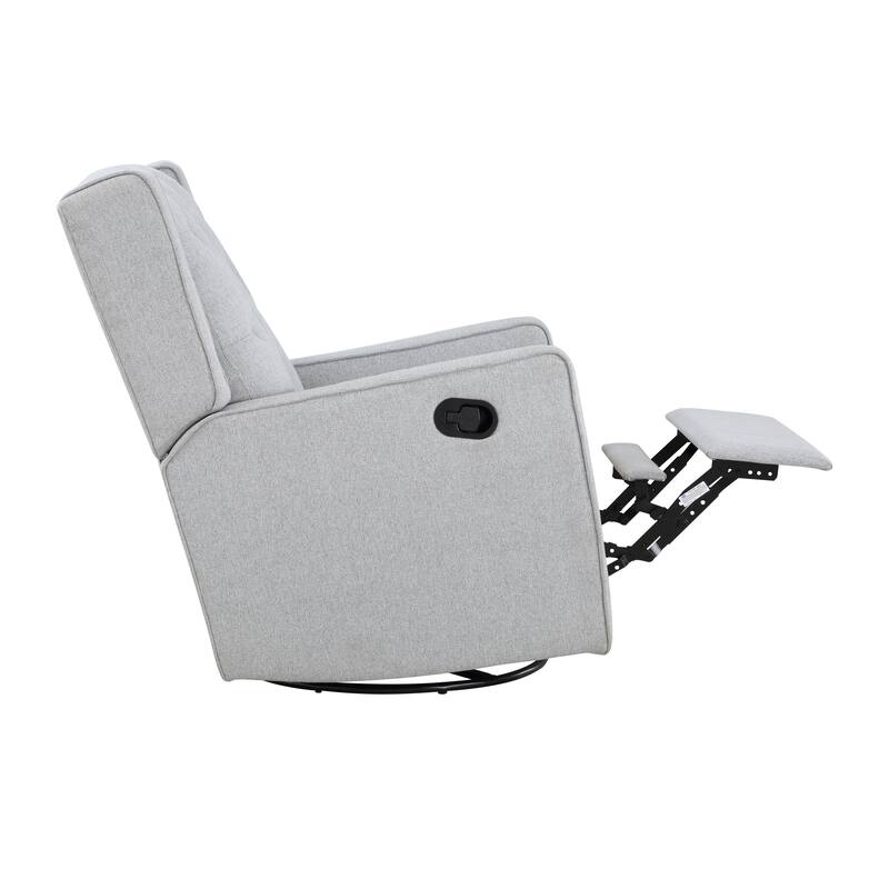 HomeRoots 37" Gray Tufted Fabric Swivel And Gliding Wingback Recliner Chair