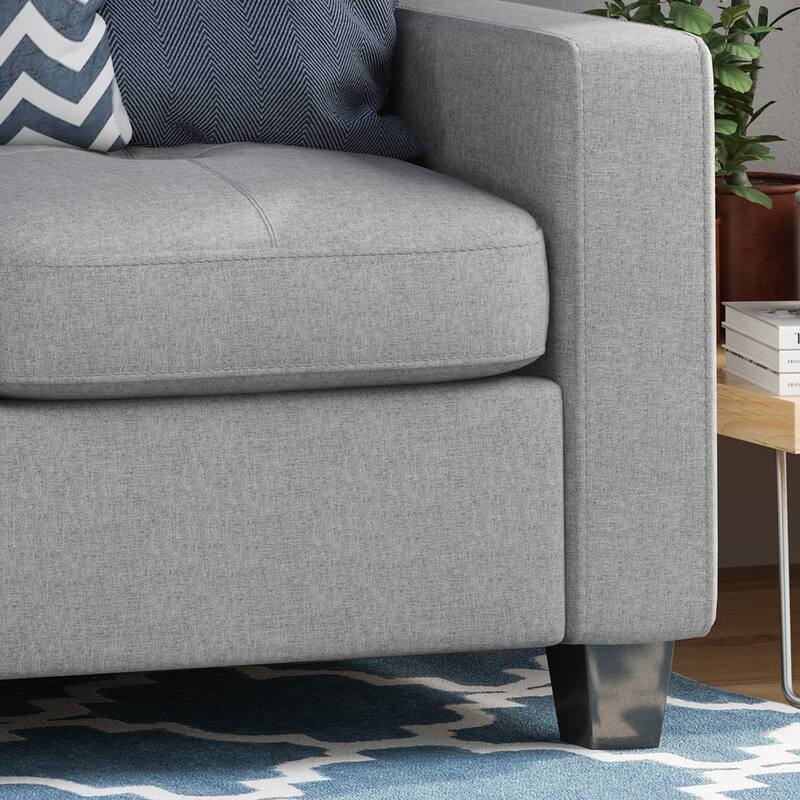 Three-Seater Grey Fabric Sofa with Wood Legs