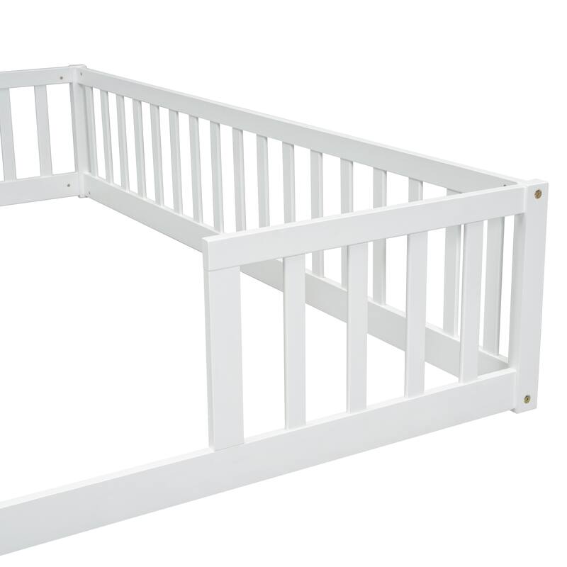 Double Twin Floor Bed with Fence, Guardrails, without door