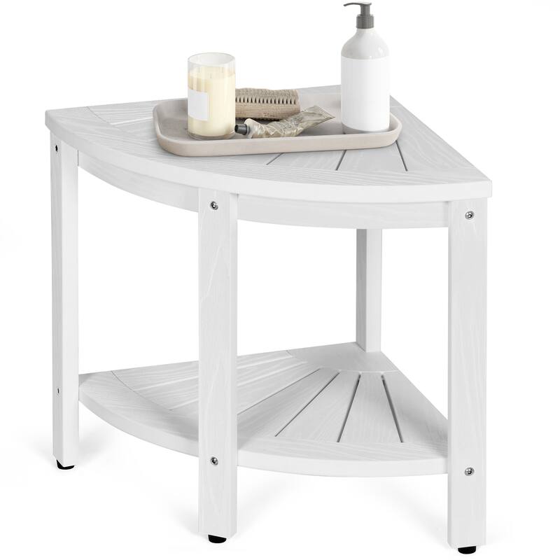 Lumber Shower Bench 18" Shower Stool Corner Bench with Storage Shelf Shower Seat