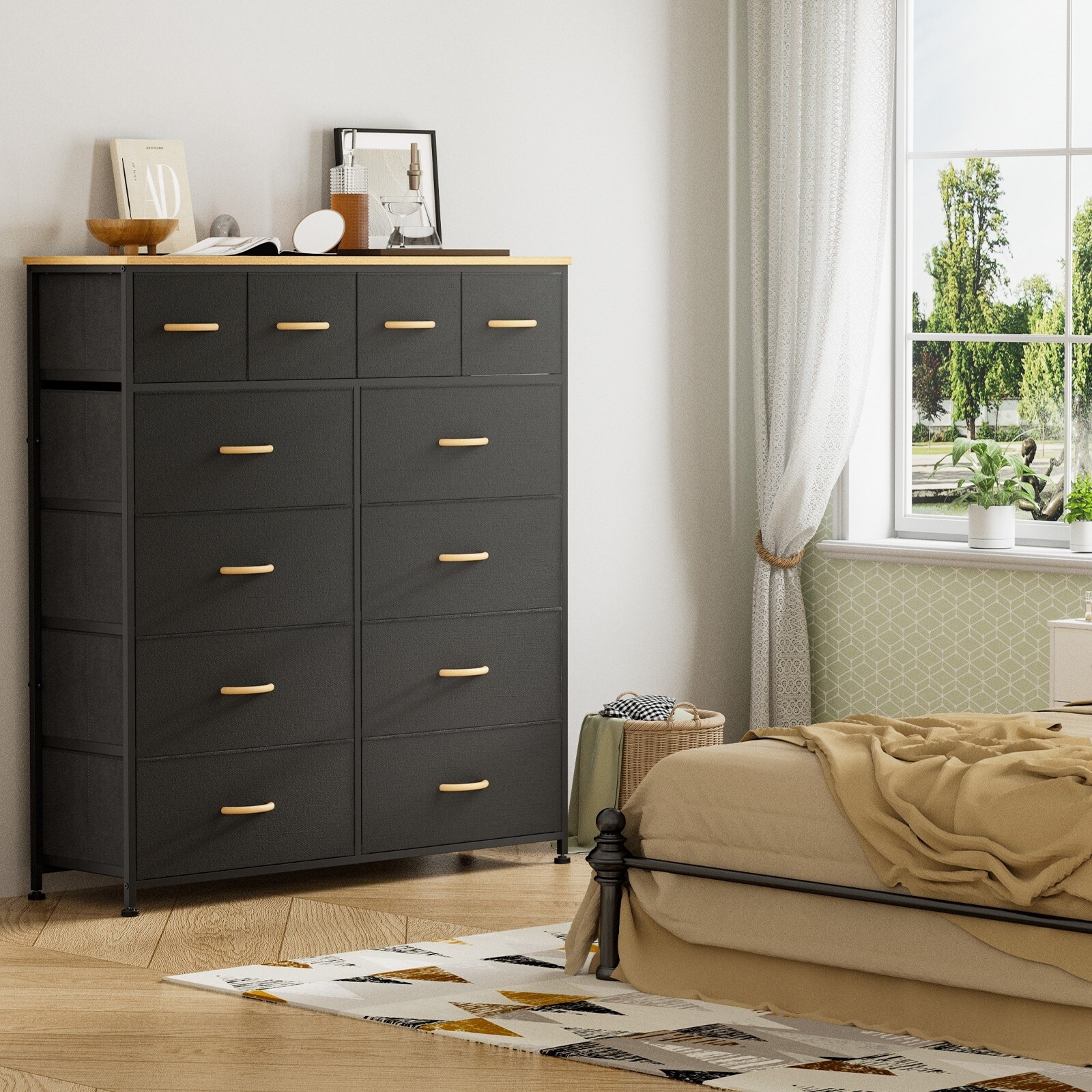Black and top gold tall dresser