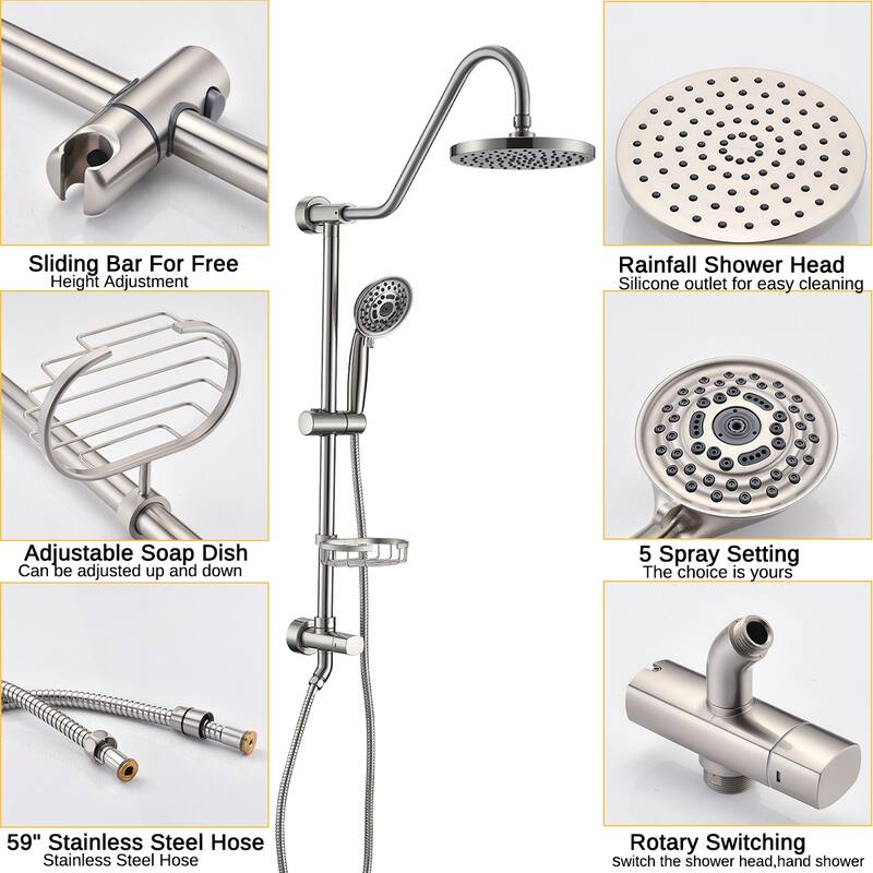 Proox 5-sprayer Rain Shower Faucet with Handheld Shower Soap Dish