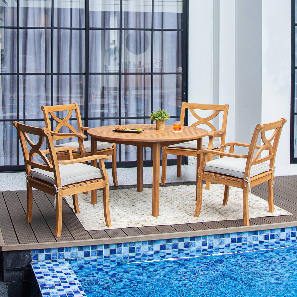 Cambridge Casual Lowell 5-piece Teak Outdoor Dining Sets with Cushions