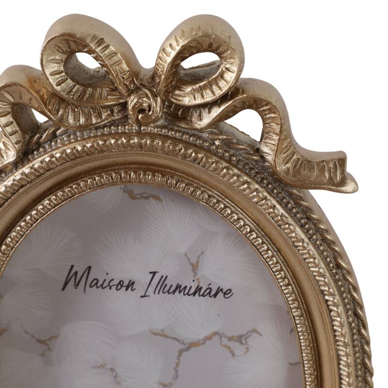 Gold 4x6 in. Polyresin Oval Coquette Photo Frame with Bow