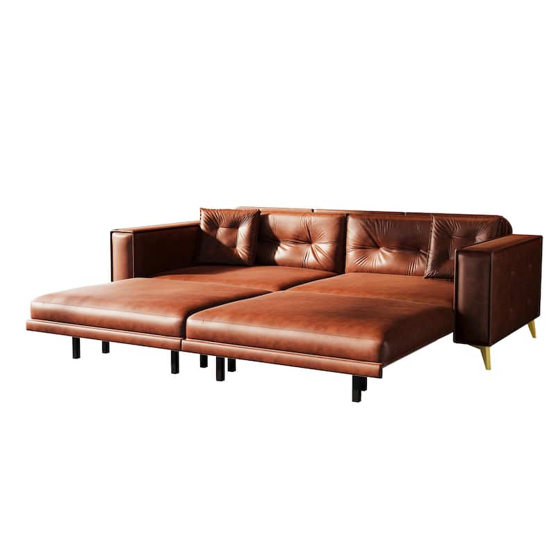 Oversized 3-in-1 Convertible Sofa Bed, 92.1" Faux Leather Square Arms Loveseat, Modern Pull-Out Sleeper Couch with Pillows