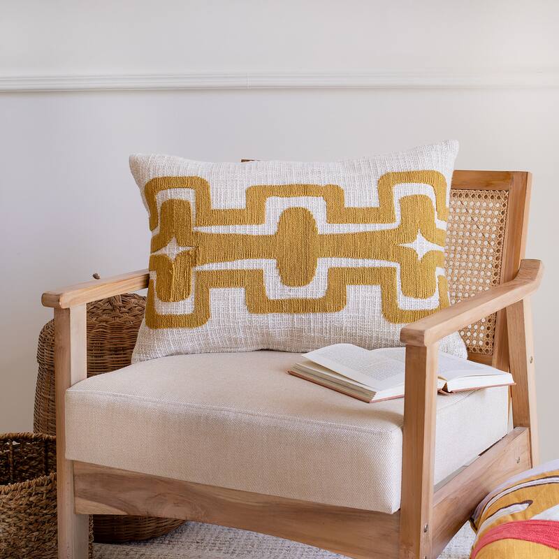 Sevita Geometric Handmade Decorative Throw Pillow - 16" x 24" - Ochre/Ivory