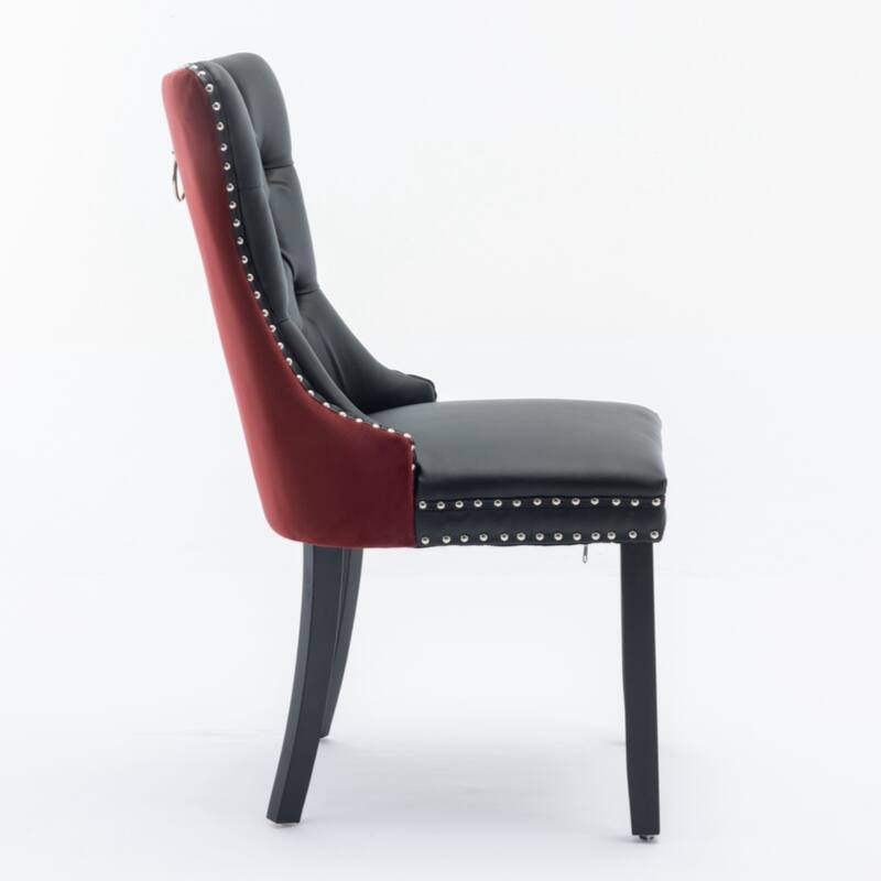 High-end Tufted Solid Wood Contemporary PU and Velvet Upholstered Dining Chair with Wood Legs Nailhead Trim 2-Pcs Set