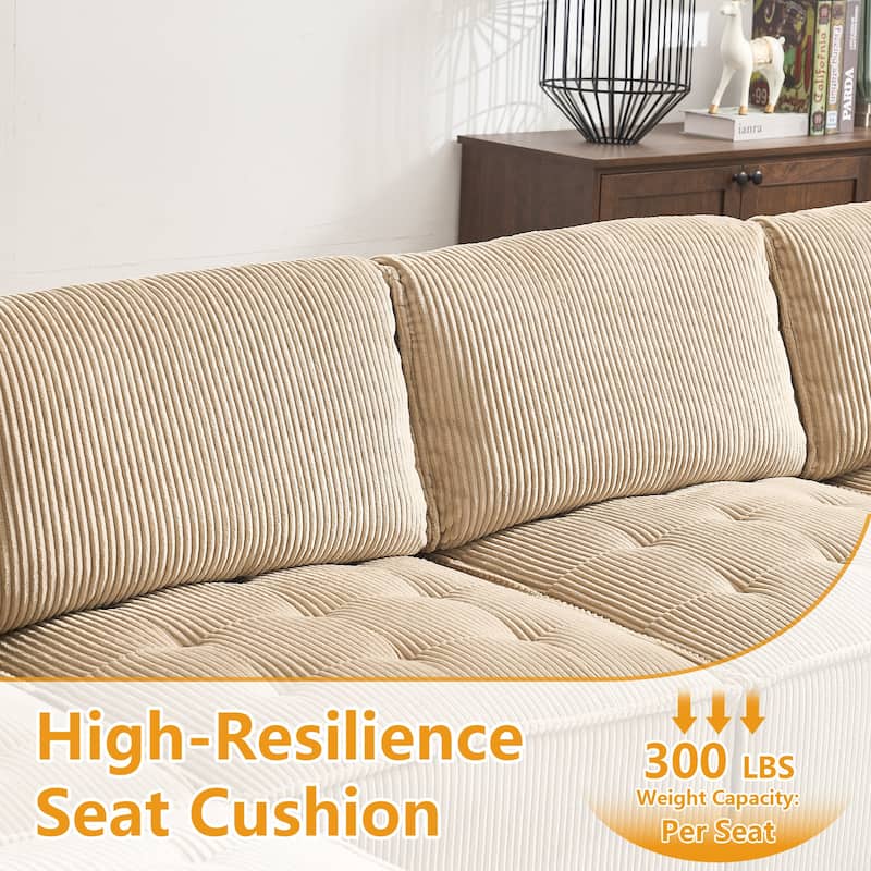 U-Shaped Corduroy Upholstered 6-Seat Convertible Modular Sectional Sofa Fit for Living Room