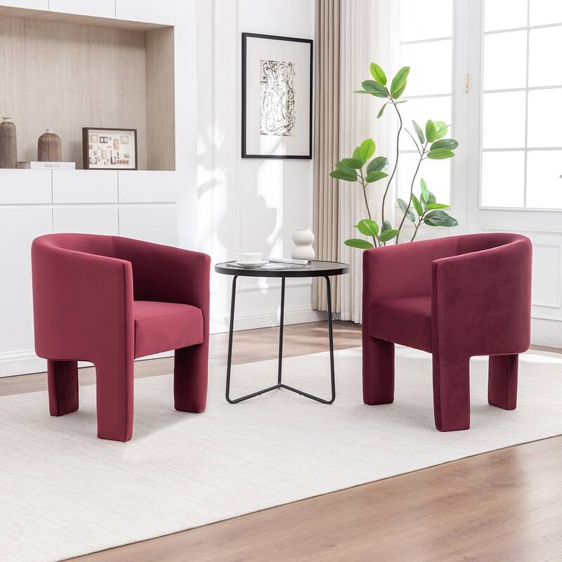 SEYNAR Modern Velvet Accent Chair, Upholstered Barrel Chair with Unique Solid Base for Living Room Soft Club Chair Set of 2