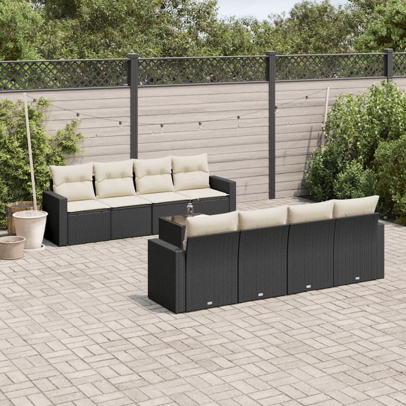 vidaXL Patio Sofa Set with Cushions Outdoor Furniture 9 Piece Poly Rattan - 21.7 x 21.7 x 14.6 - Black and cream