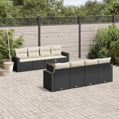 vidaXL Patio Sofa Set with Cushions Outdoor Furniture 9 Piece Poly Rattan - 21.7 x 21.7 x 14.6