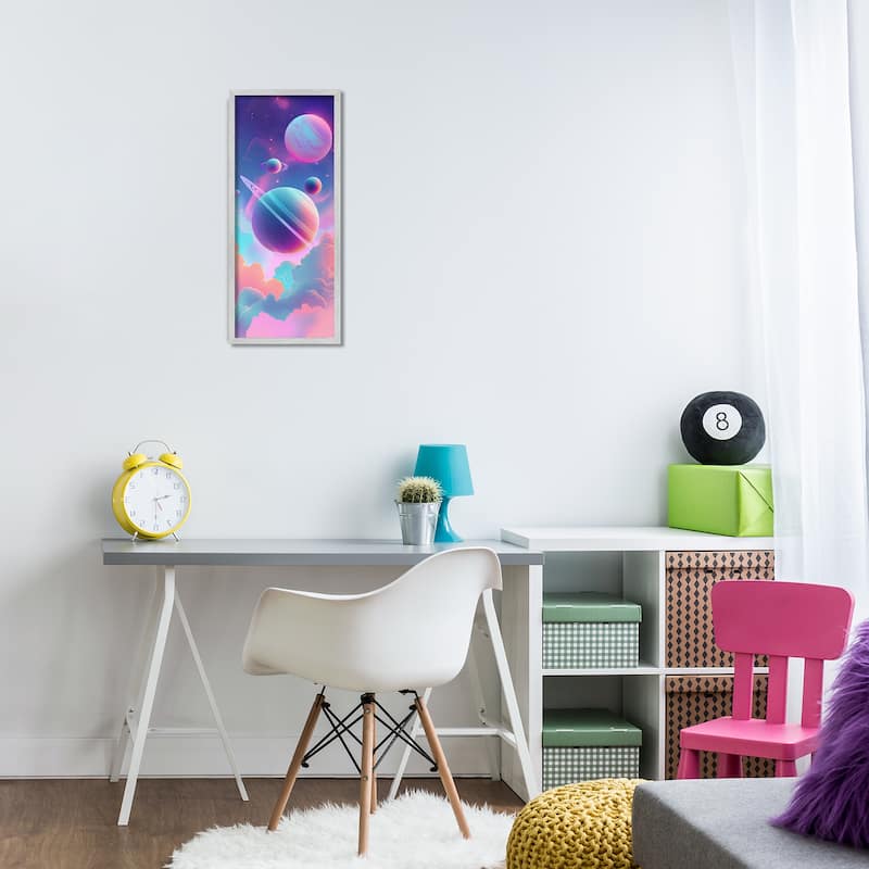 Stupell Pastel Clouds with Planets Framed Giclee Art Design By Wumples