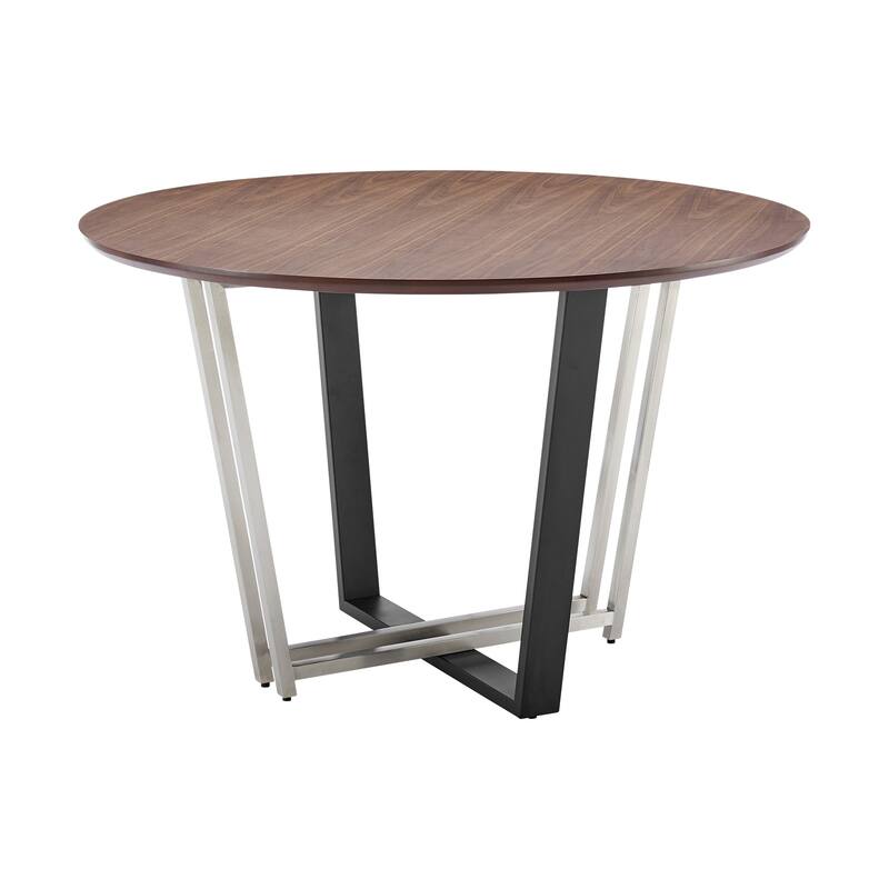 Joana Anastasia 5 Piece Round Walnut Dining Table Set with Metal Frame and Upholstered Chairs
