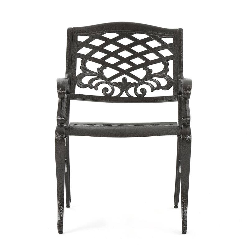 Roomfitters Cast Aluminum Patio Chairs with Elegant Lattice Backrest, Weather-Resistant Outdoor Seating, Set of 2
