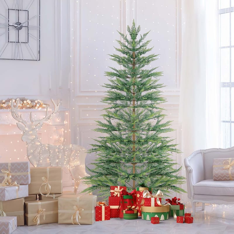 6.5 FT/7.5FT Pre-Lit Christmas Tree Hinged with PE Branch Tips Timer
