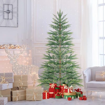 6.5 FT/7.5FT Pre-Lit Christmas Tree Hinged with PE Branch Tips Timer