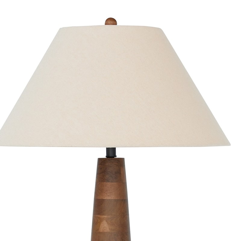 Seya 58 Inch Floor Lamp, Empire Fabric Shade, Tapered Brown Wood Base