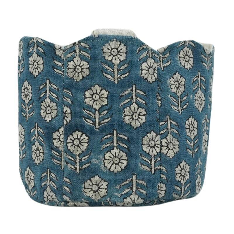 Fabdivine Handmade Floral Room Décor Nursery Storage Basket - Tulsi Buti- Dark Blue - 10"X7"