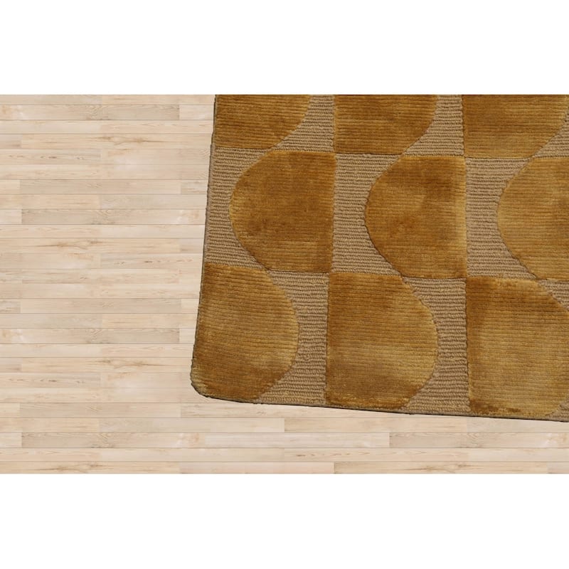 Hand Knotted Tone on Tone Gold, Tibetan Wool Modern Oriental Area Rug - 5' x 8'