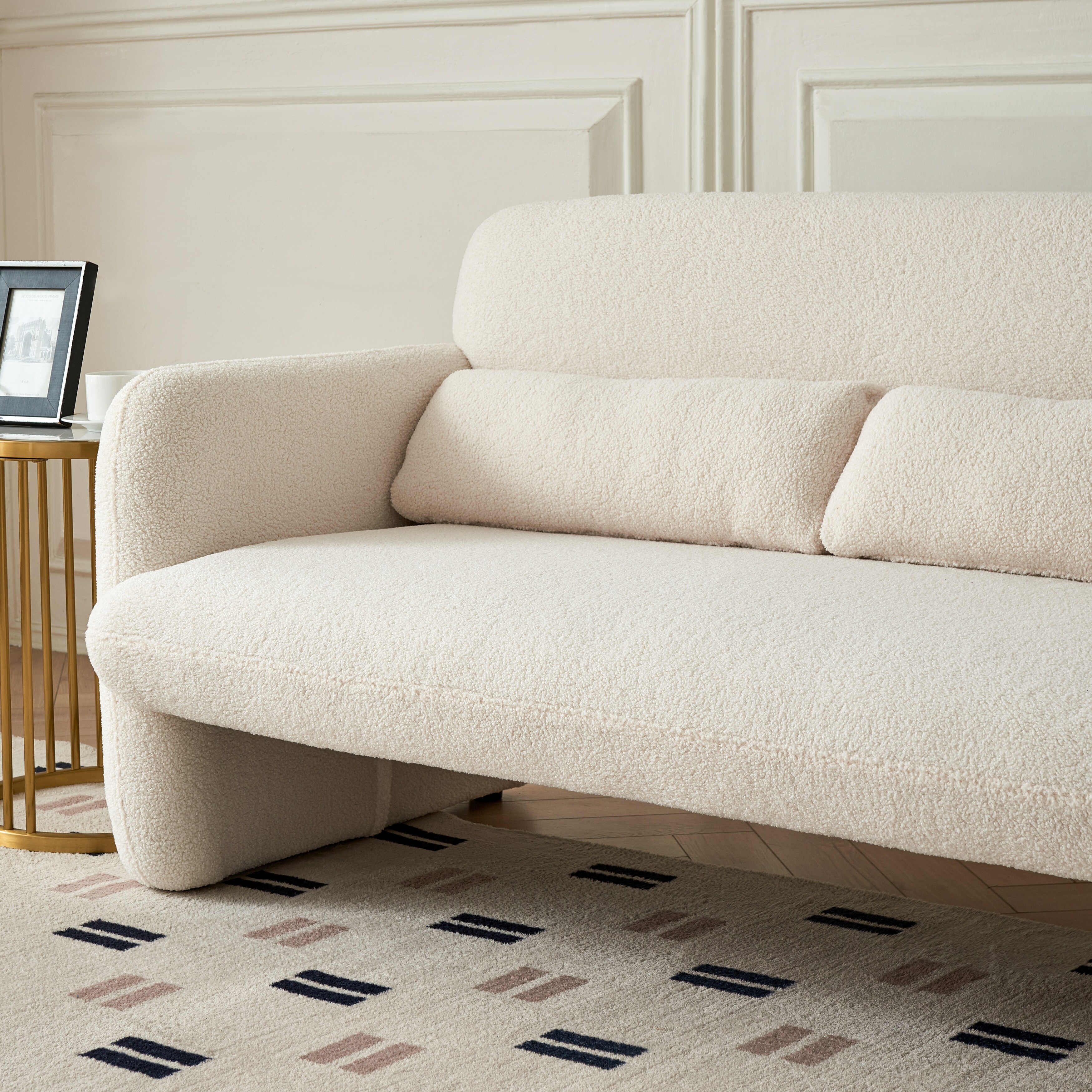 Beige Lamb Fabric Accent Loveseat Couches w 2 Lumbar Pillow Sofa Bed Bath Beyond 39040348