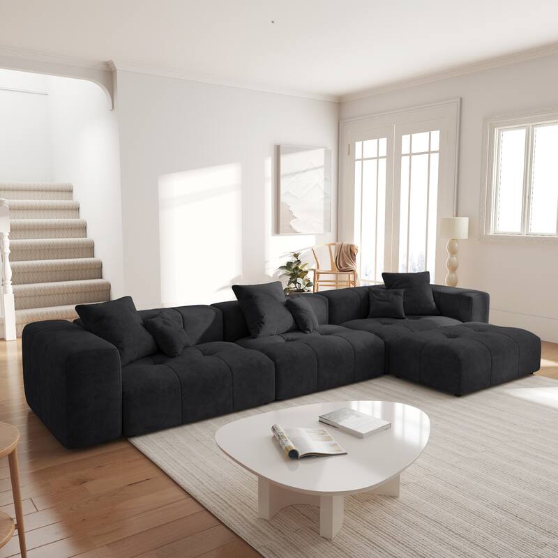 144.17" Linen Sectional Sofa L-shaped Modular Couch with Pillows for Living Room - Black