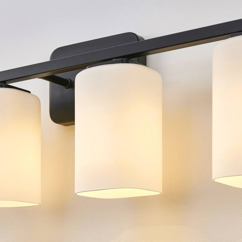 KAWOTI Modern & Contemporary Vanity Light with Frosted Glass Shade - 4-Light(W28.5'')