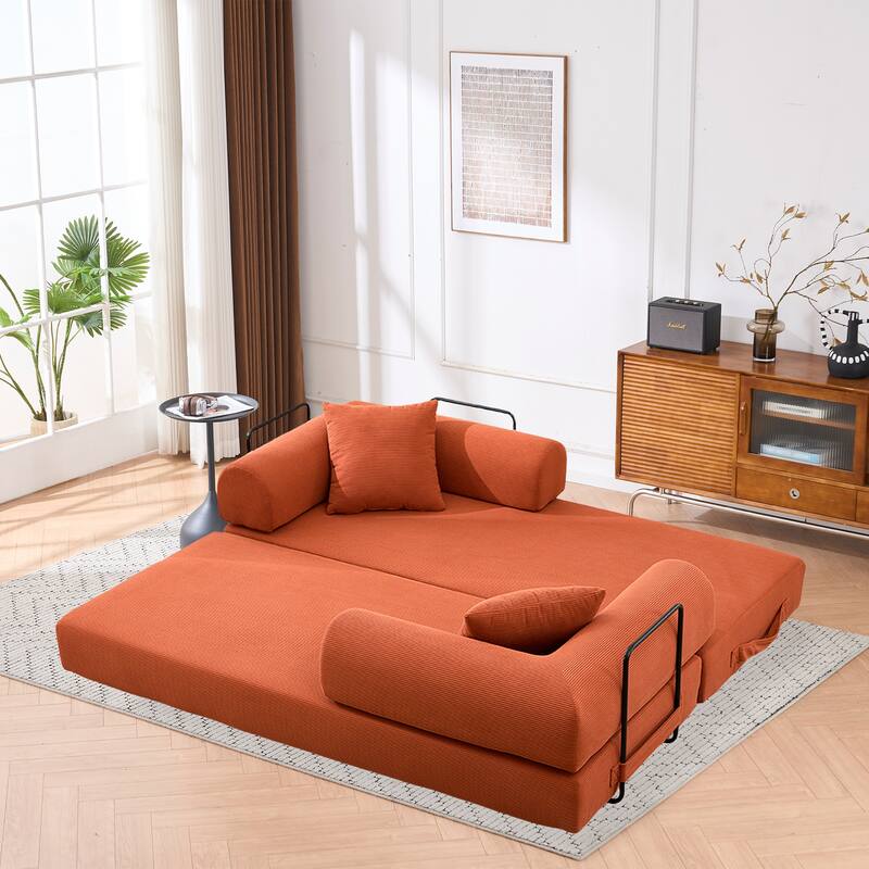 Convertible Sofa Bed, Folding Floor Couch Loveseat with Pillows, Corduroy Multi‑Mode Lounger, Sleeper Mattress