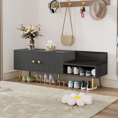 Upholstered Storage Bench with Hidden Storage,Metal Handles and Legs