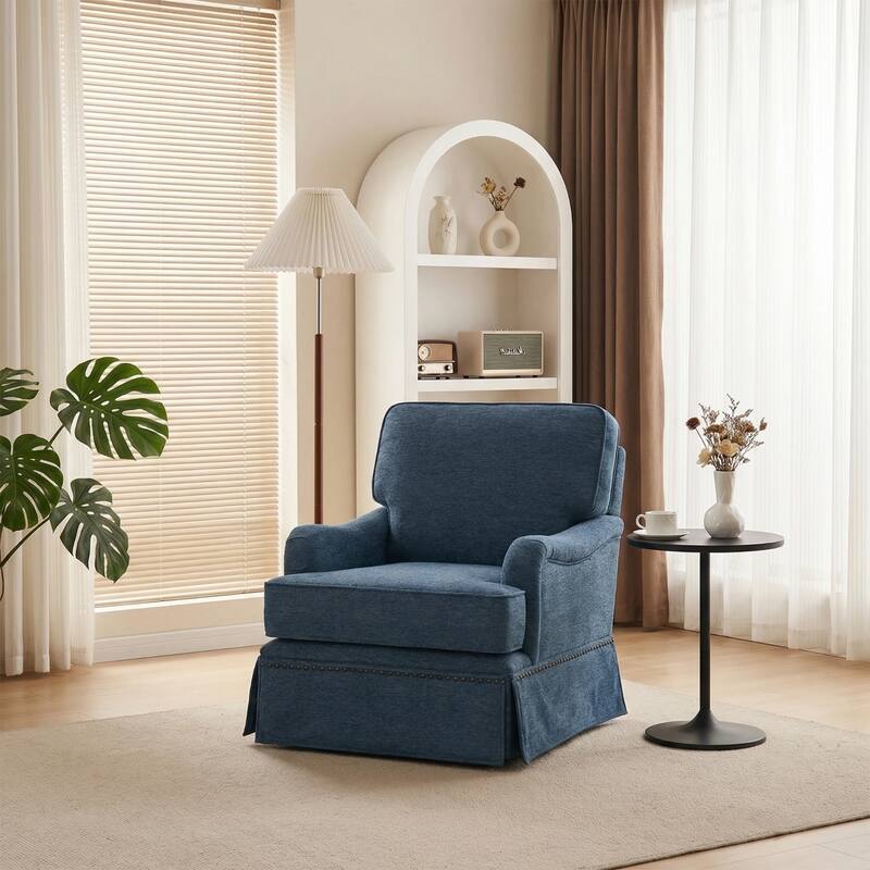 Skirted Swivel Accent Nailhead Barrel Chair