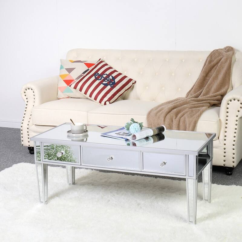 Three Drawer Coffee Table Wooden Table Silver Straight Legs - 42"