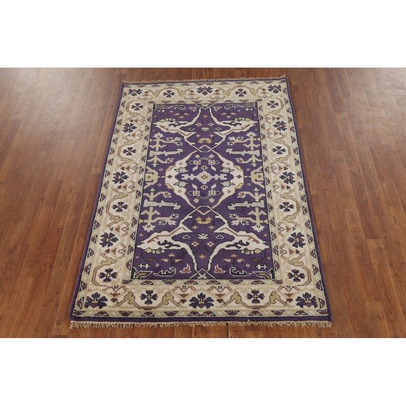 Purple Oushak Indian Rug Handmade Transitional Wool Carpet - 4'1"x 5'11"