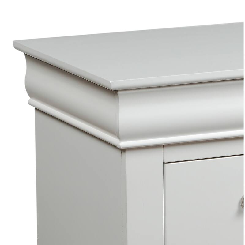2 Drawer Wooden Nightstand with Metal Hanging Pulls and Bracket Feet, White
