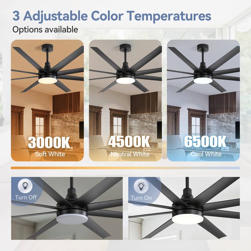 52"/ 65"/72" Black LED Ceiling Fan with Light Kit and Remote(5/8 Blade)