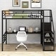 preview thumbnail 5 of 9, Sturdy Metal Full Size Loft Bed with Storage Staircase & Desk, Black