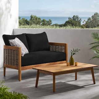 Christopher Knight Home Burchett Acacia Wood Outdoor Loveseat and Coffee Table Set with Optional Sunbrella Cushions