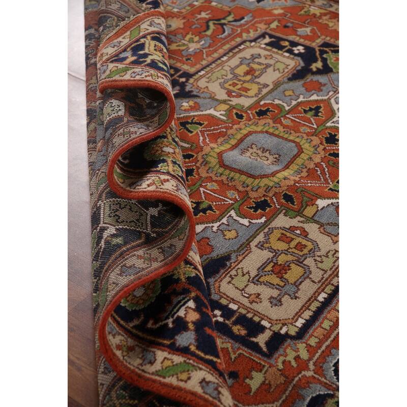 Orange Heriz Serapi Oriental Area Rug Hand-Knotted Wool Carpet - 9'0"x 11'11"