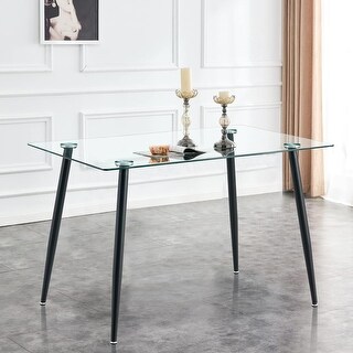 51 Inch Rectangular Tempered Glass Dining Table with Black Metal Legs ...