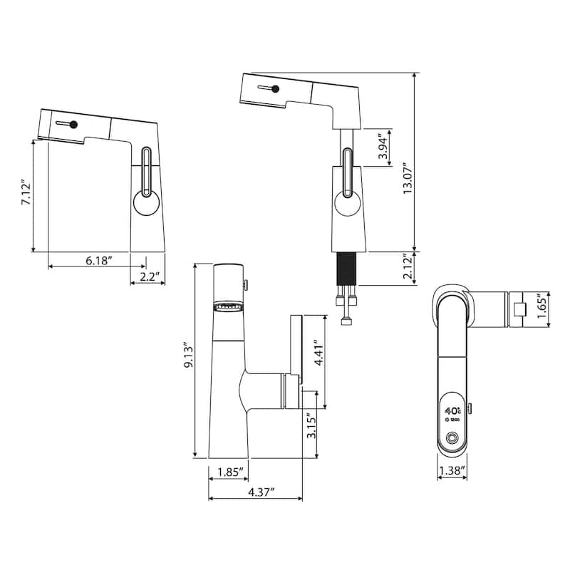 Single Handle Pull-Out Digital Display White Bathroom Faucet