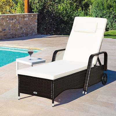 Adjustable Patio Lounge Outdoor Rattan Cushioned Chaise Recliner